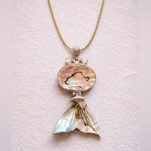 Abalone Mermaid Tail Necklace | Iridescent Shell Jewelry | 18 IN
